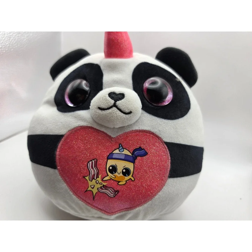Rainbocorns Sparkle Heart Surprise Panda Unicorn Plush Pink Glitter Heart 7in